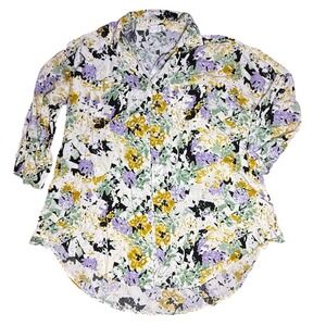 Zoye Chen Floral Button Down‎ Shirt Top Blouse Multicolor Bohemian Casual